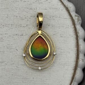 Korite 18K Yellow Gold Princess Solara AA Ammolite & Natural Diamond GP-2918-P